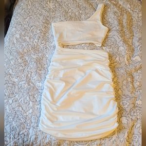 White cut out ruched dress